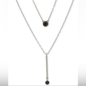 DKNY Multilayer Silver Necklace with Black Accents - NWT